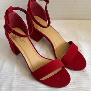 Y-Not? Red Block Heel Ankle Strap Sandals Size 9